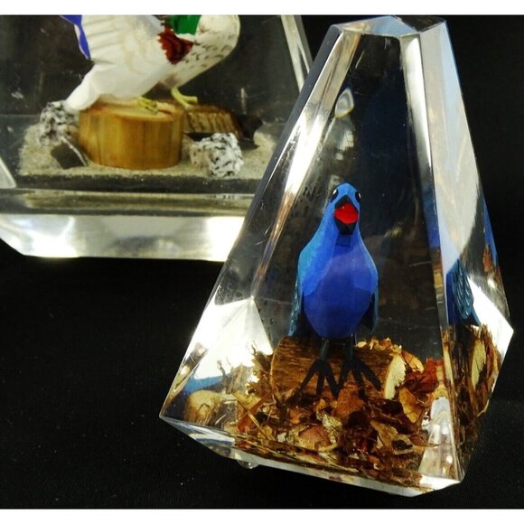 Vintage MCM Clear Lucite Prism Paperweight Lot Birds Canada Wood Carved - Picture 9 of 16